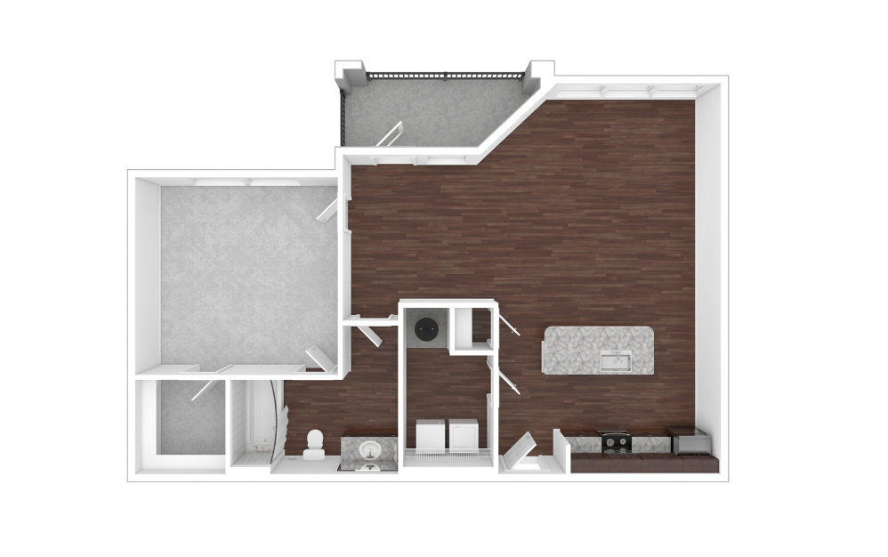 A2 - 1 bedroom floorplan layout with 1 bathroom and 805 square feet (Unfurnished, 3D)